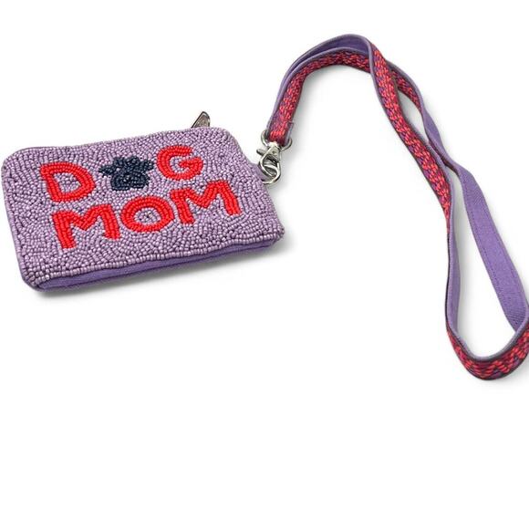 New Beaded Dog  Pawsome Mom Wrist Companion Coin Bag Wallet Clutch Key Chain - Picture 1 of 5